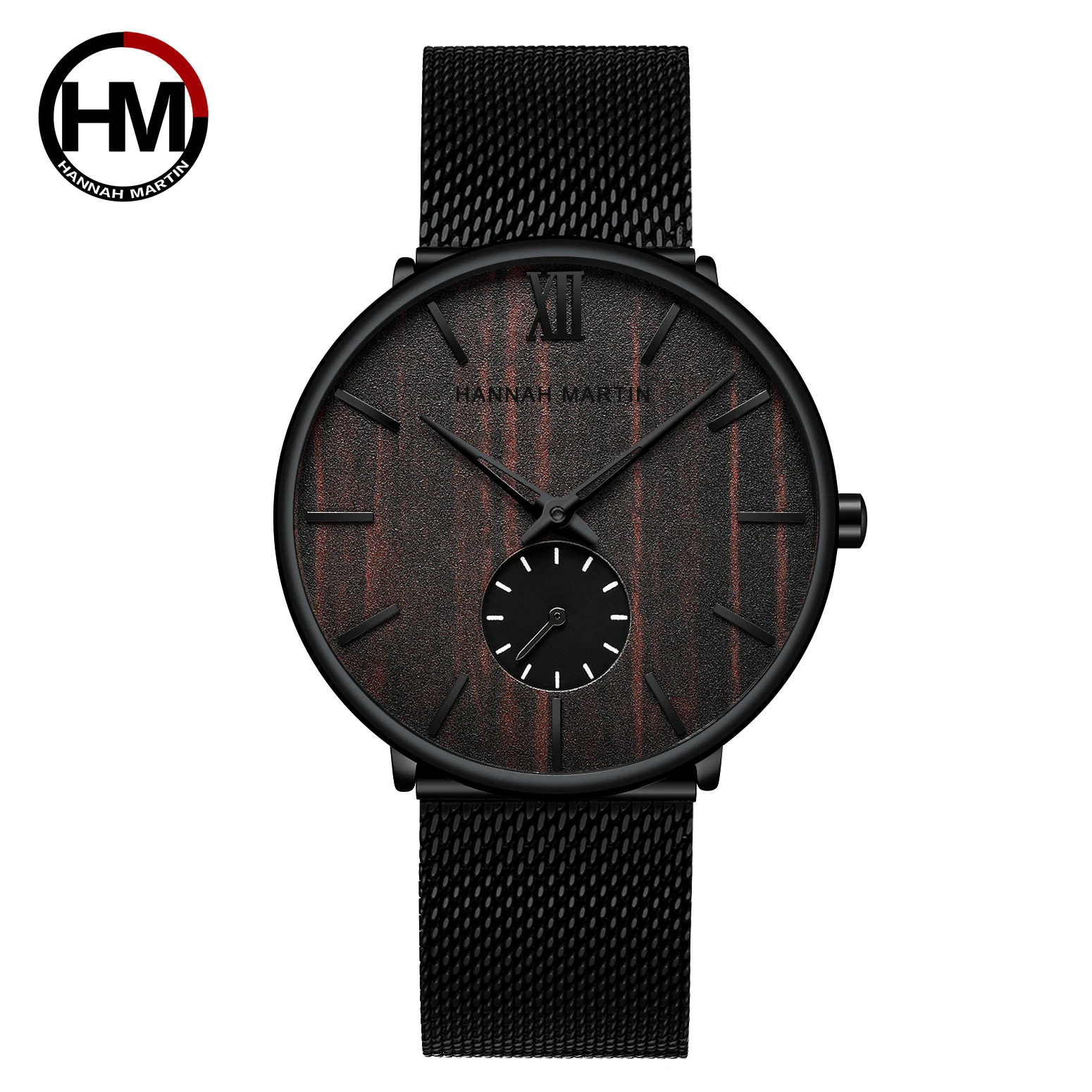 

Hannah Martin Top brand Ultra-thin Mesh Steel Wristwatch Men sport Quartz Watch Fashion Ebony Waterproof 30M Watch Мужские часы