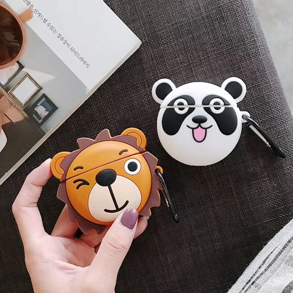 3D Cartoon Cow Earphone Case for Airpods 2 Silicone Lion Cute Tongue Cover Apple Air Pods Dinosaur Protective Box | Электроника
