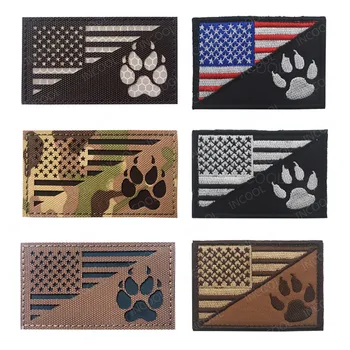 

IR Reflective US Flags Claw 3D Embroidered Patches Sheep Dog American USA Flag Military Morale Tactical Emblem Embroidery Badges
