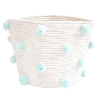 

Cotton Rope Storage Baskets Woven Baby Cute Pompoms Orangizer Bins for Laundry, Toys, Cloths, Home Photography Decor