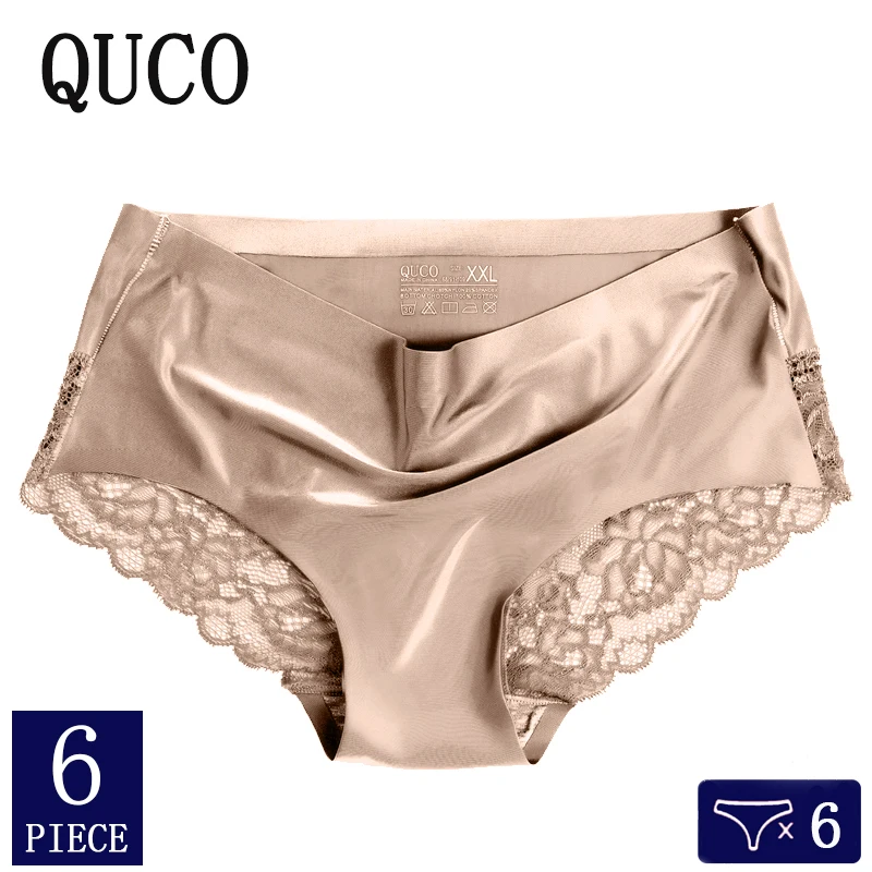 6pcs/lot QUCO Brand Sexy Lace Panties For Women Seamless Underwear Women's Briefs Ladies Transparent Lingerie Solid