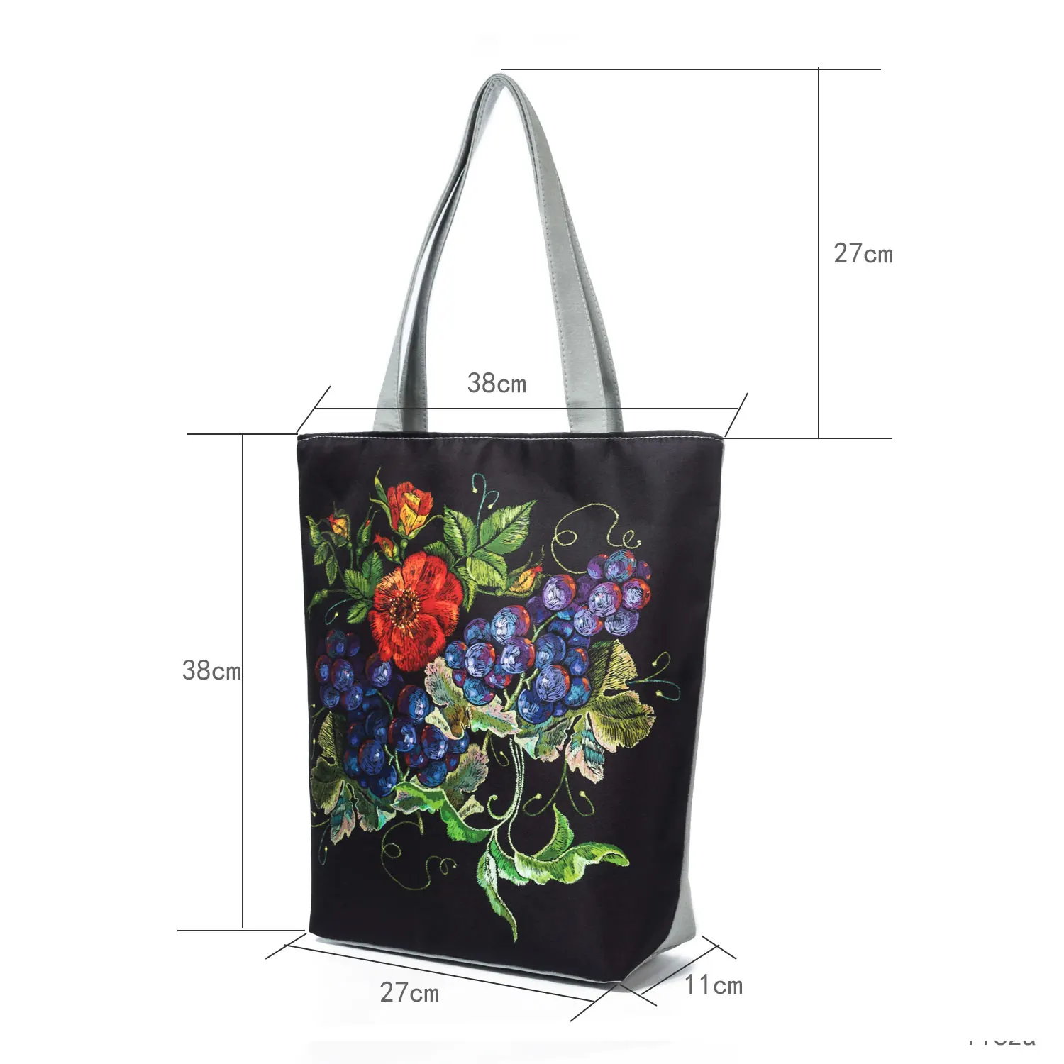 Female Canvas Handbag Fashion Colorful Embroidery Floral And Bird Printed Lady Shoulder Bag Summer Women Tote Eco Shopping Bag