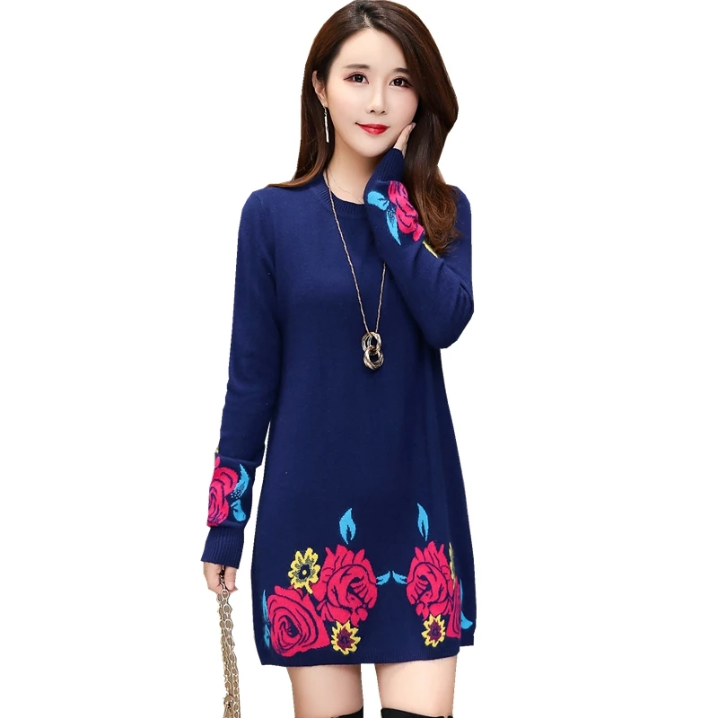 

2019 New Women Sweater Pullover Autumn Winter Clothes O-neck Embroidery Knitted Cashmere Sweater Slim Large Size Sweater Female