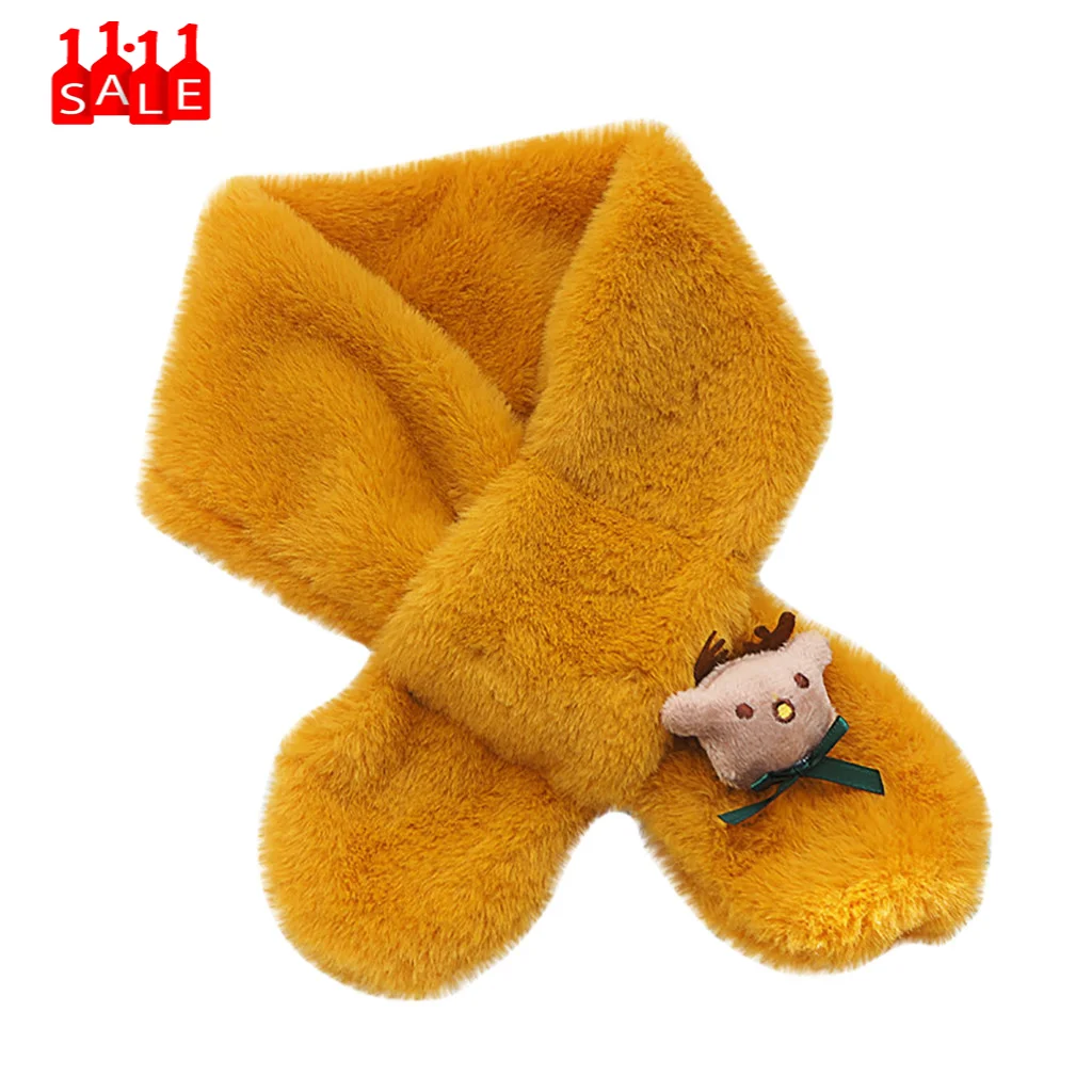 Теплые одноцветные Рождественские шарфы с мультяшным рисунком, детский зимний теплый шарф, имитация кроличьей шерсти, женские шарфы# ZD