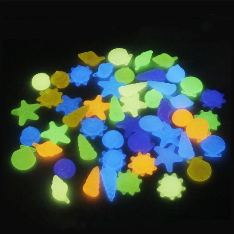 50 шт. красочные светящиеся морские звезды в форме раковины светящиеся камни декоративные для сада аквариума аквариум бассейн пейзаж