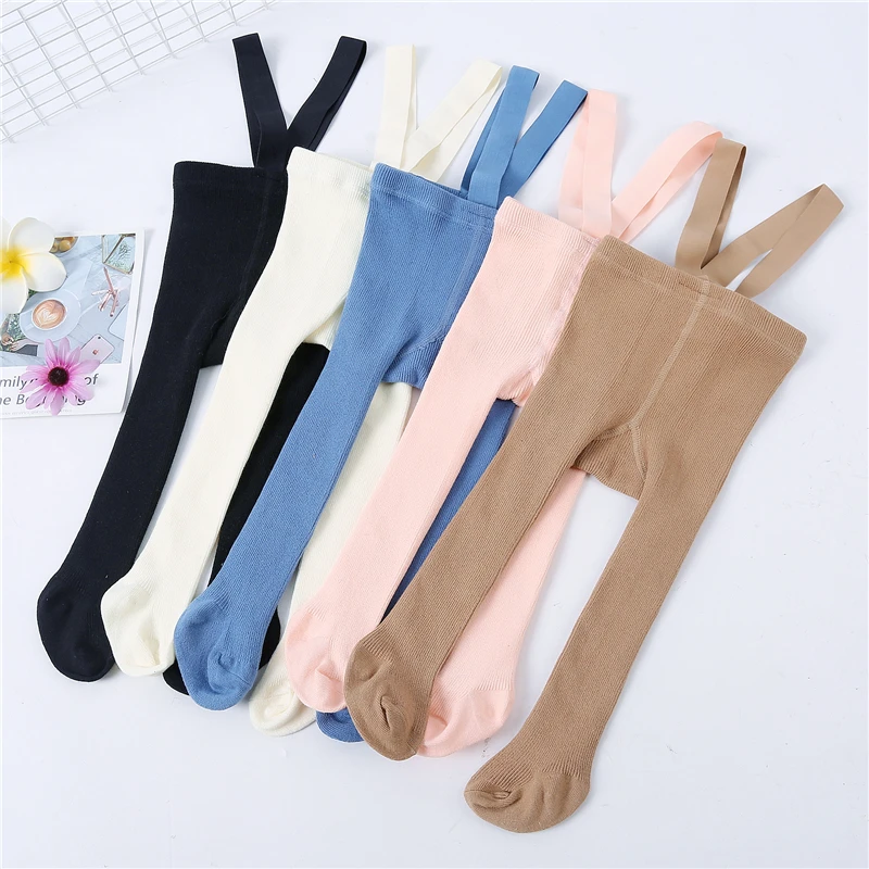 0-3T Autumn Spring Tights For Girls Solid Pantyhose Casual Tights for Boys with Shoulder Strap Knitted Lawadka