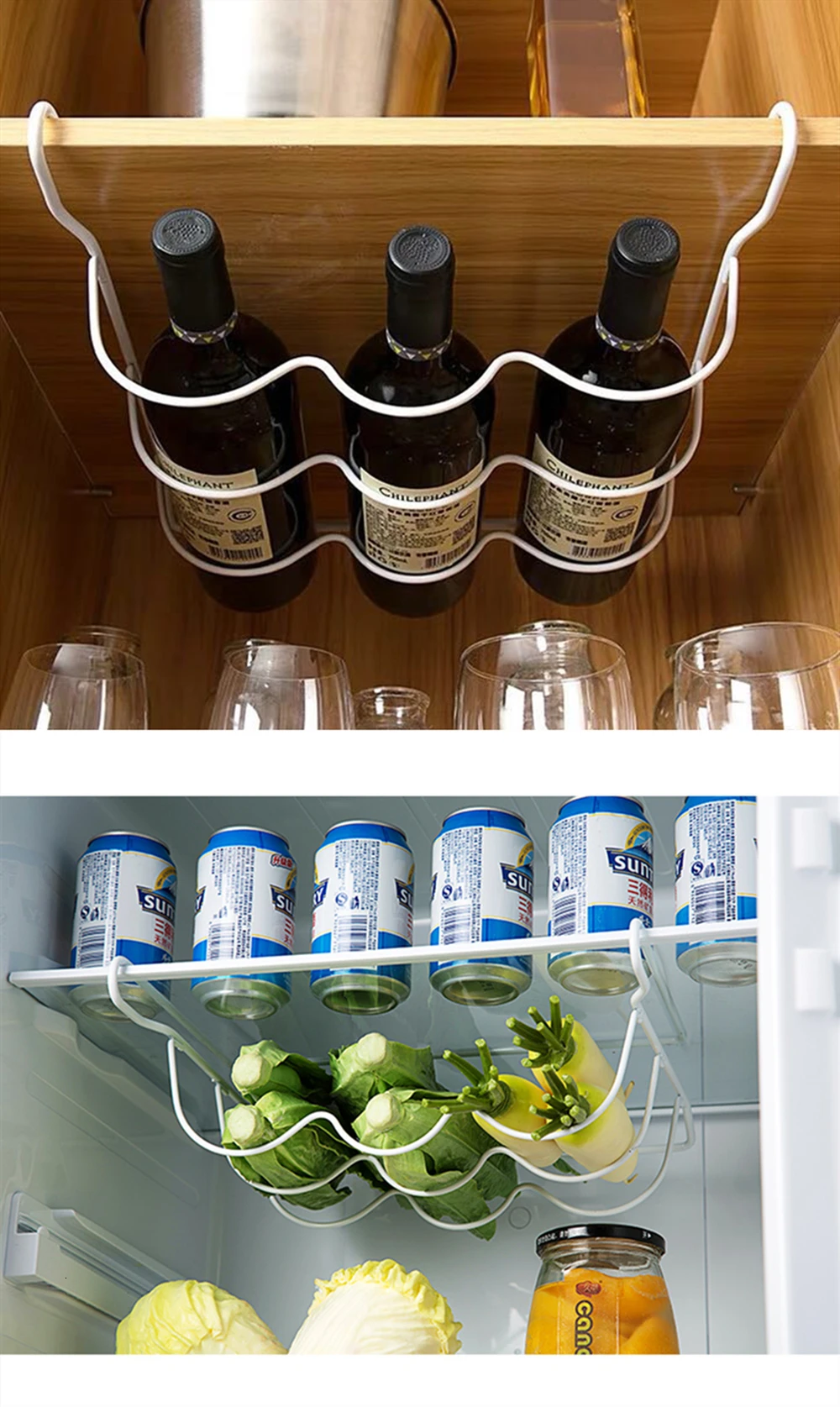Железный кухонный органайзер для холодильника, полка для хранения, многофункциональный шкаф, подвесной крючок, полки для винных стеллажей Shelf3