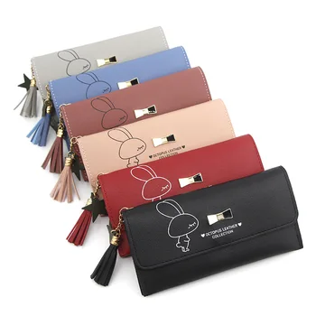 

2020 New Korean Style Ladies Long Wallet Cute Wallet Women's Coin Purse Card Bag PU Fashion Wallet Clutch Student Tassel Cartoon