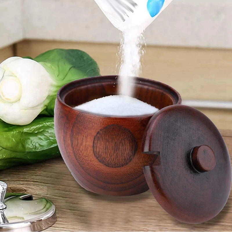 Твердая древесина банка для сахара специй миска соль коробки для перца приправ японский стиль с и крышкой кухонный инструмент
