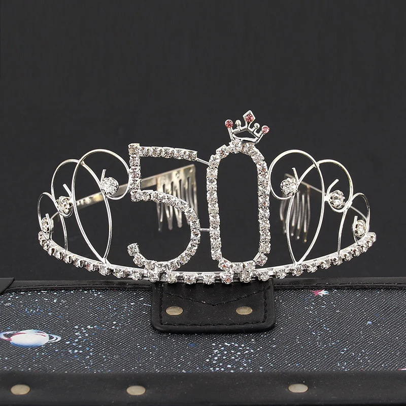 Тиара для 50-летнего дня рождения, для женщин, для дня рождения, королева, стразы, корона, повязка на голову, для 50-летнего дня рождения, украшения, принадлежности