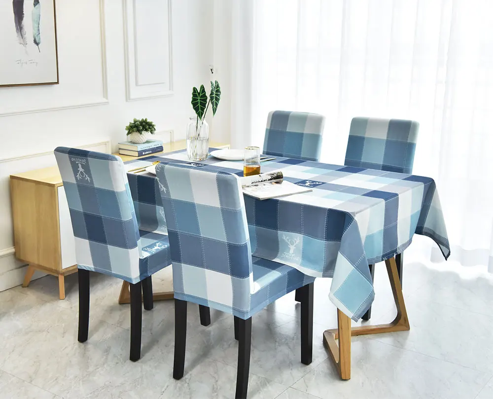 MENGERMEI Blue Grid Deer Graphic Tablecloth Cushion Cover Table Cover Dustproof Cloth Decor Furniture Dustproof Cover Home Hotel