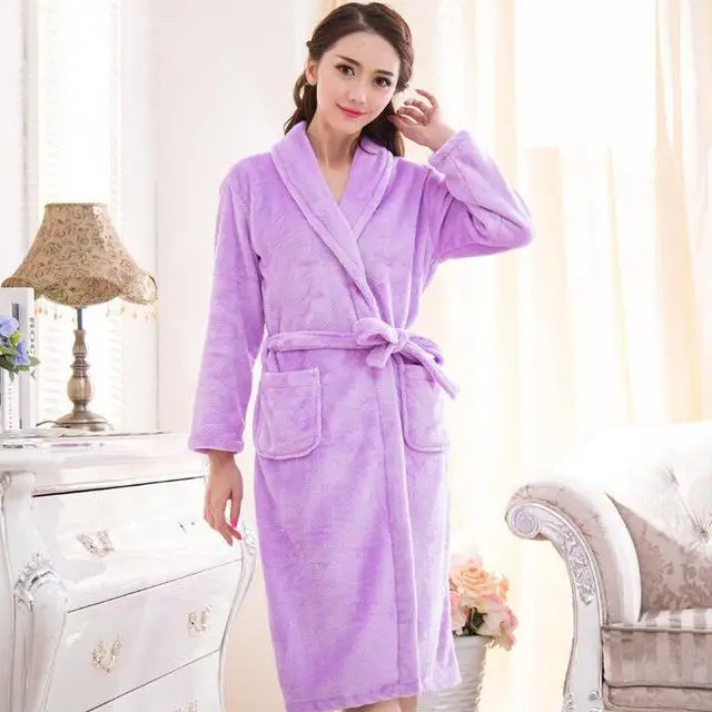 Winter New Couple Flannel Lady Kimono Bathrobe Gown Thicken Nightdress Sleepwear Casual Nightwear Nightgown Soft Home Clothing - Цвет: Women 5