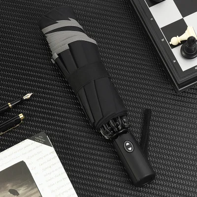 black Ветрозащитные полностью автоматические зонты, большие сильные светоотражающие полосы, мужской складной зонт, деловой мужской автомобильный зонт - Цвет: black