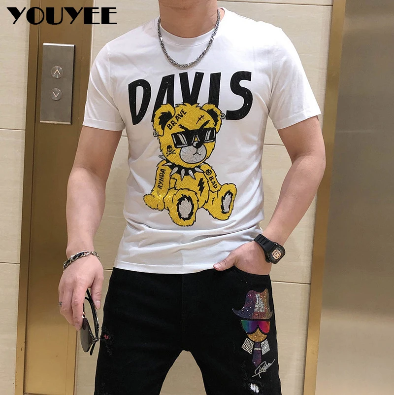 Camiseta con estampado de oso para hombre, ropa de calle de alta