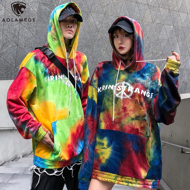 

Aolamegs Hoodies Men Funny Letter Print Hooded Pullover Harajuku Colorful Oversize Style Sweatshirt Hip Hop Streetwear Couple