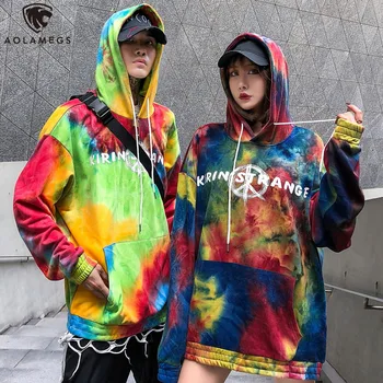 

Aolamegs Hoodies Men Funny Letter Print Hooded Pullover Harajuku Colorful Oversize Style Sweatshirt Hip Hop Streetwear Couple