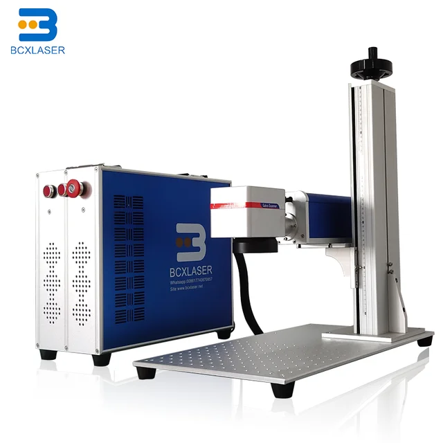 $1,813.00 20w/30w/50w/100w red/blue color fiber laser marking machine price /fiber laser engraver/laser marker with rotary on metal