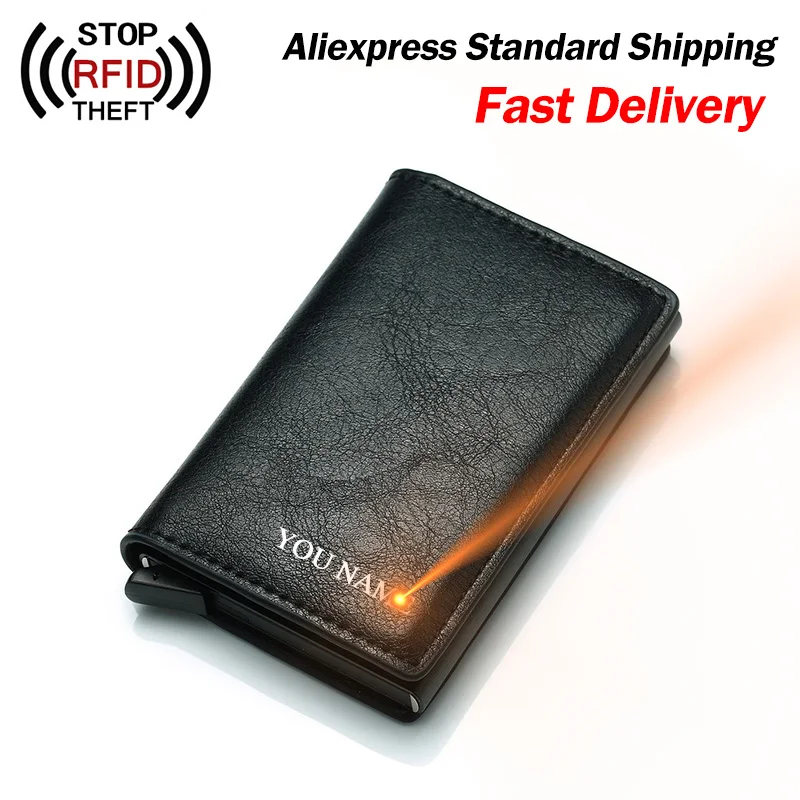 

Fashion Anti-theft Men Credit Card Holder PU Leather Unisex Wallet Rfid Id Card Holder For Women Aluminum Purse Men Bank Travel