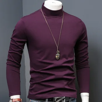

2020 Thickened Turtleneck T-shirt Bottoming Clothing Men Long Sleeve Cotton Slim Fit Solid Color T Shirt