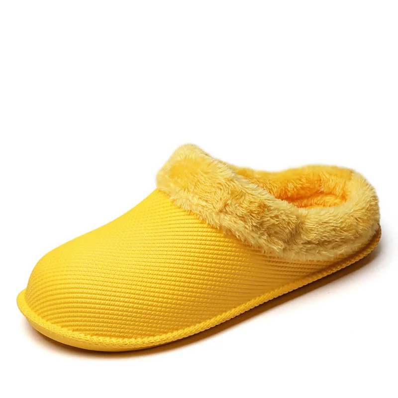 PINSEN/Коллекция года; зимние женские водонепроницаемые тапочки; домашняя обувь; меховые тапочки; Теплая обувь; женские домашние тапочки; женские слипоны на плоской подошве - Цвет: Цвет: желтый