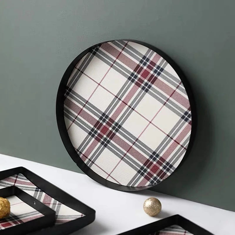British plaid Jewelry Display Serving Tray Home Decoration Tabletop Round / Rectangular /Square Cosmetic Storage platter