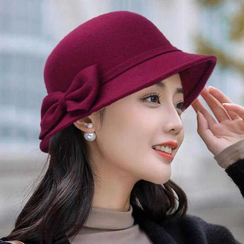 Sombrero de lana con lazo Vintage para mujer, gorro elegante de fieltro  estilo Domo para boda, iglesia, Jazz, otoño e invierno, 2022| | - AliExpress