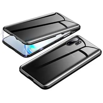 Конфиденциальности магнитное закаленное стекло чехол для samsung A50 A70 Galaxy S8 S9 S10 S10e Plus, Note 8, 9, 10, металлический кошелек Флип Ретро мягкий чехол для телефона протектор - Цвет: Black