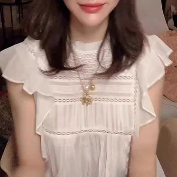 

Women Shirt 2020 Spring and Summer New Style Ruffled Fresh and Sweet Cotton Stitching Lace Women's Shirt