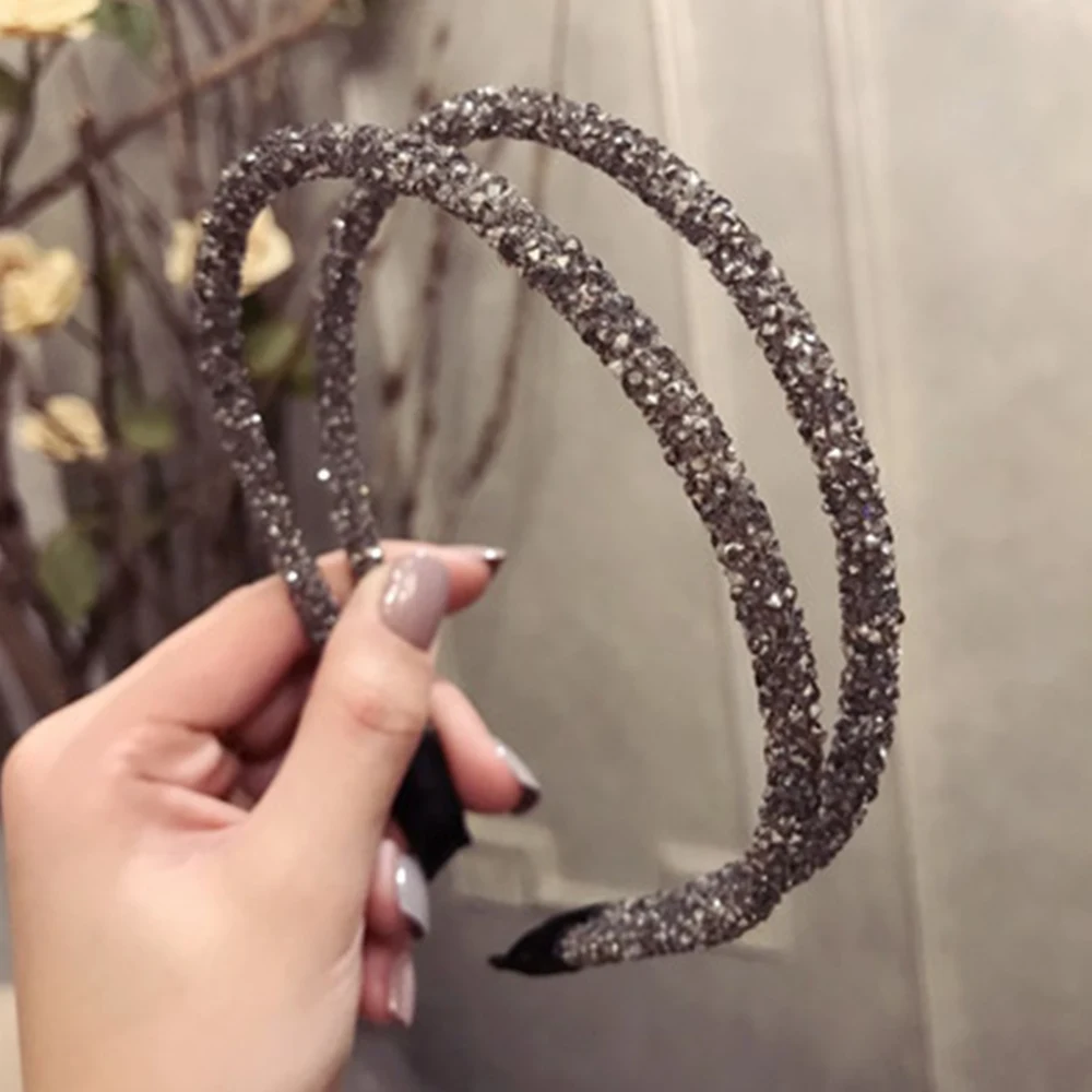 Женская мода горный хрусталь Hairband Полный алмаз супер вспышка с двойными кристаллами сторона волос головная повязка, аксессуары для волос - Цвет: Grey