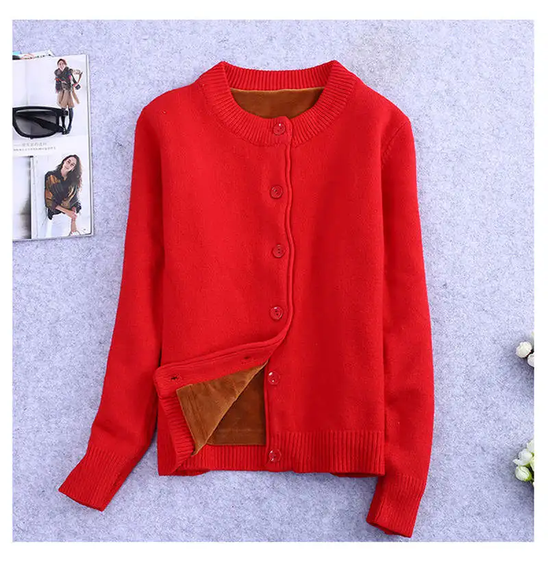 red Зимний бархатный вязаный кардиган, женский короткий свитер, куртка, женский джемпер с длинным рукавом, свитера, теплый кардиган, женские топы C3921 - Цвет: red