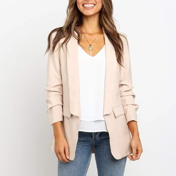 

Women Lapel Blazer Solid Color Long Sleeve Small Blazer Coat Office Lady d88