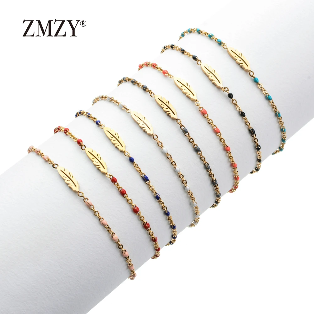 

ZMZY Boho Gold Color Link Chain Stainless Steel Bracelets for Women Bracelet Jewelry Tiny Feather Charm Bracelet Femme Pulseira