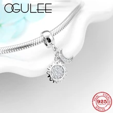 Огненный любовь 925 стерлингового серебра Солнце Луна элемент сверкающие циркониевые бусины Подвески с бусинами ювелирных изделий подходят браслет Pandora