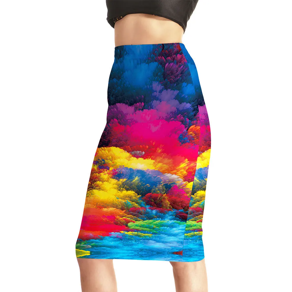 

Summer New Style Women's Elegant Slim Fit Color River Digital Printing Half-length Sheath Midi-skirt Lskt-0025
