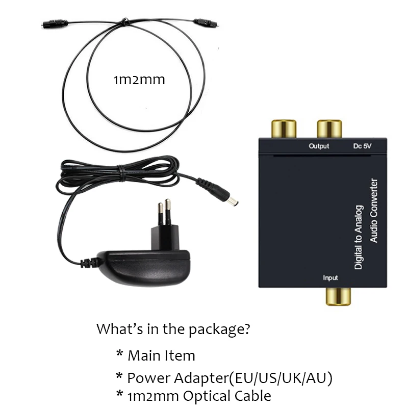 Plug 1m2mm Цифровой оптический в аналоговый аудио конвертер адаптер RCA цифро-аналоговый аудио конвертер адаптер DAC Jack 2* усилитель RCA декодер - Цвет: Plug 1m2mm