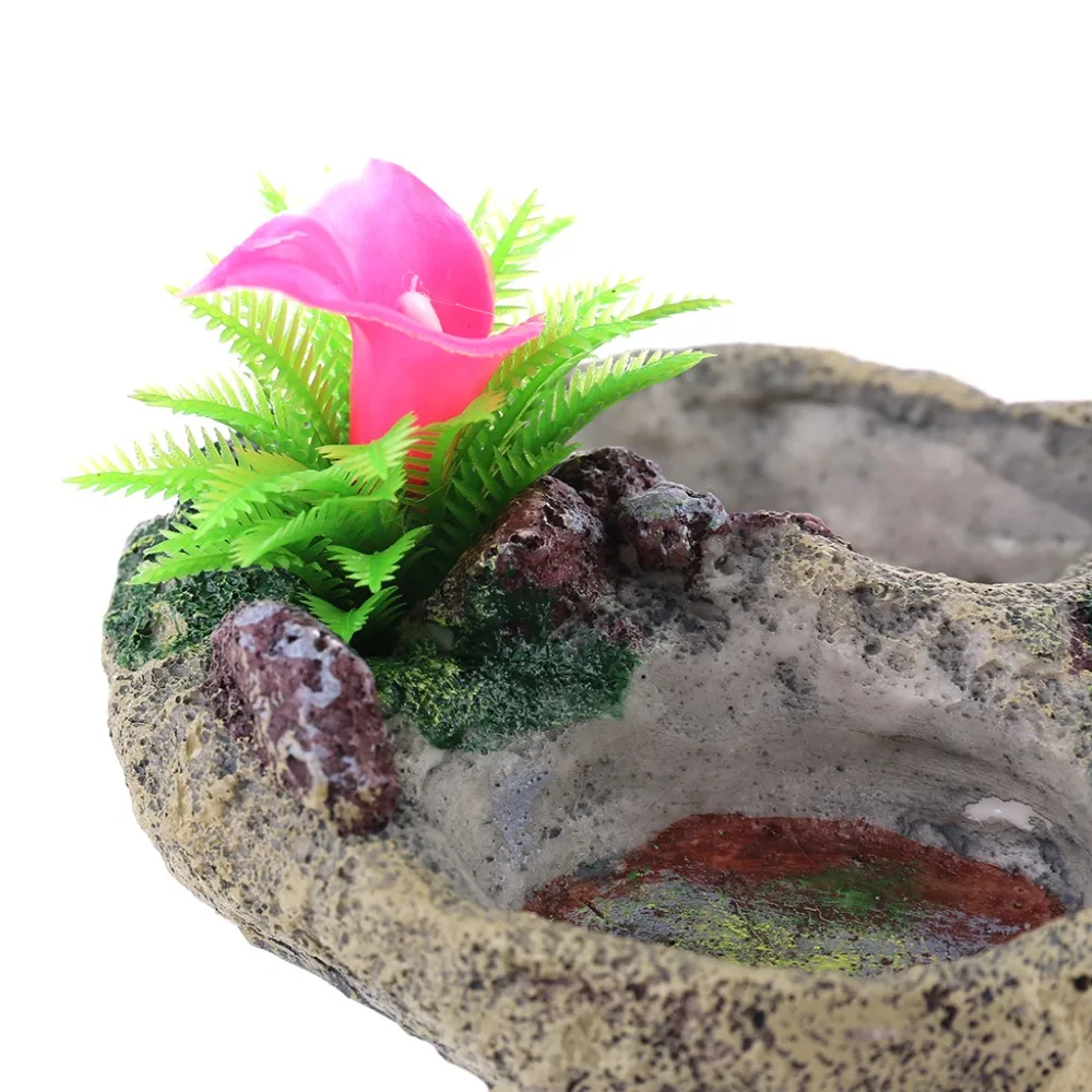 Reptile Turtle Feeder Fish Tank Food Water Feeding Bowl Resin Aquarium Ornaments