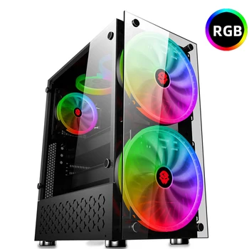 RGB Computer Case Double Side Tempered Glass Panels ATX Gaming Water Cooling PC Case with 2 Color Changing Fan