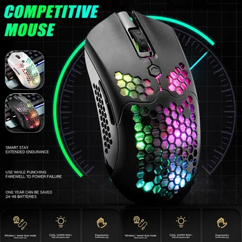 

12000DPI Dual Mode Gaming Mouse 7 Keys Hollow Out Design Wireless Mouse with RGB Light Effect for Laptop PC Computer