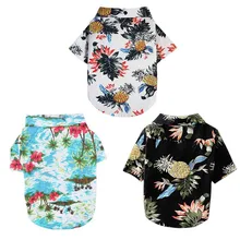 Летняя Пляжная рубашка с милым принтом собаки Гавайские пляжные повседневные домашние животные рубашка туристическая ананас Фламинго короткий рукав маленькая собака блуза с принтом кошки