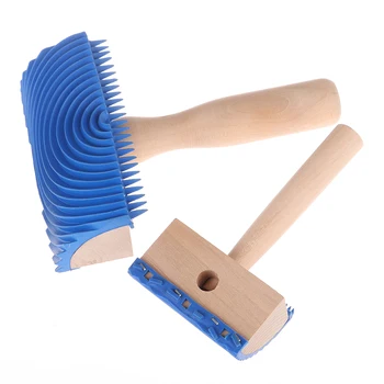 

1PC Blue Wood Grain Tool Wood Handle Rubber Paint Roller DIY Pattern Wall Painting Tools