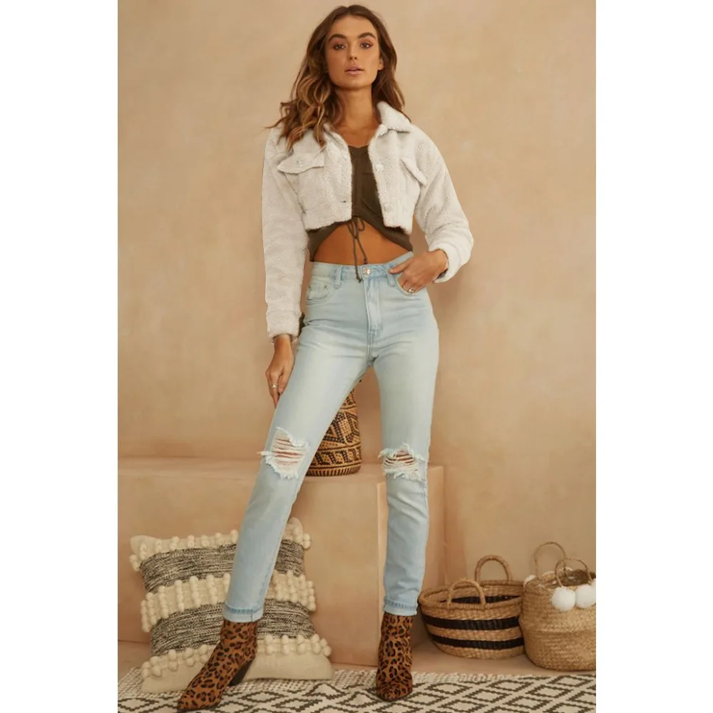 Autumn And Winter New Style Elegant Fold-down Collar Retro Lambs Wool Solid Color Single-Row Metal Buckle Jacket Short Coat