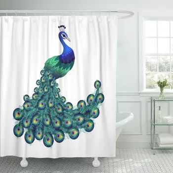 

Blue Abstract Colorful Peacock Green Animal Beautiful Beauty Bird Shower Curtain Waterproof Fabric 72 x 72 Inches Set with Hooks