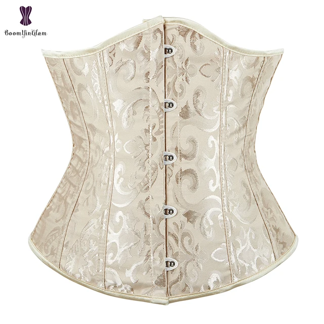 Jacquard Underbust Corset Floral Push Up Boned Bustier Gothique Korsett For Women Front Busk Gorset Plus Size Korse Sexy apricot