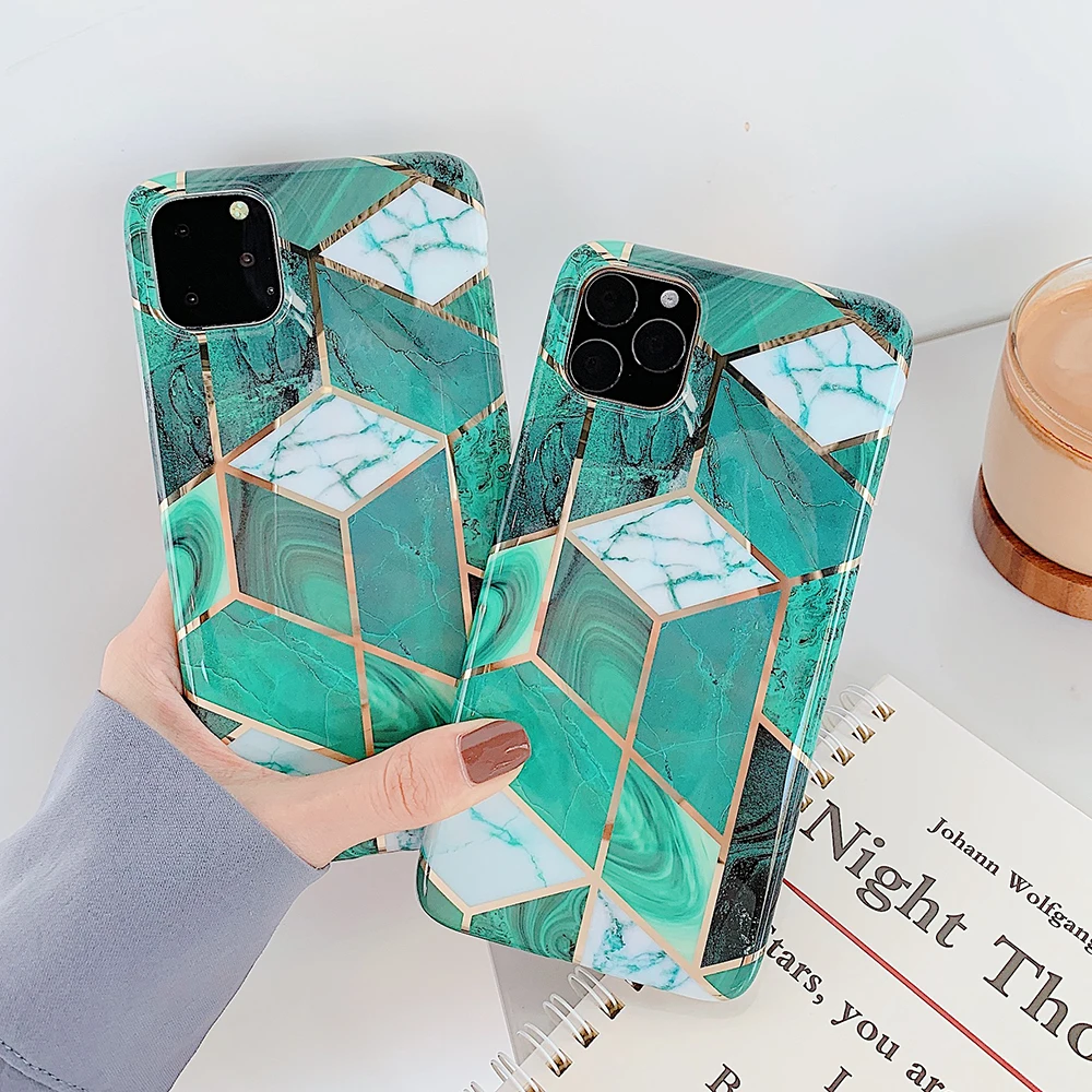 Diamond Geometric Marble Phone Cases For iPhone 11 Pro Max XR XS 6 6S 7 8 Plus X Soft IMD Electroplated Back Cover Coque |