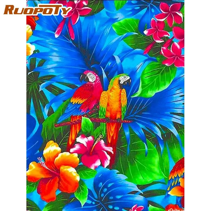 

RUOPOTY Frame Paint By Number For Adults Colorful Parrot Modern Picture By Numbers Acrylic Paint On Canvas Home Decors Artwork