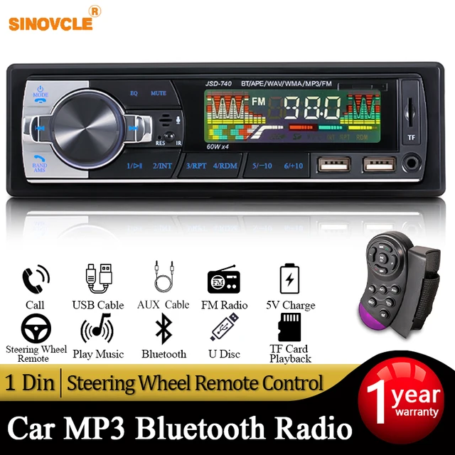 راديو السيارة الصوت 1din بلوتوث ستيريو مشغل MP3 استقبال FM 60Wx4 12 فولت مع جهاز التحكم عن بعد AUX/USB/TF بطاقة في عدة داش