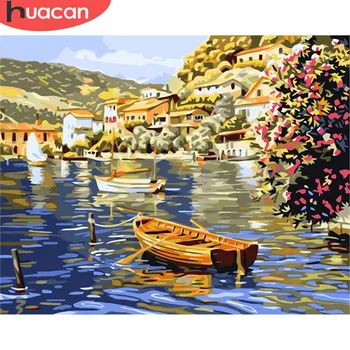 

HUACAN DIY Oil Painting By Numbers Venice Town Landscape Kits Canvas HandPainted Gift Pictures City Scenery Home Decor