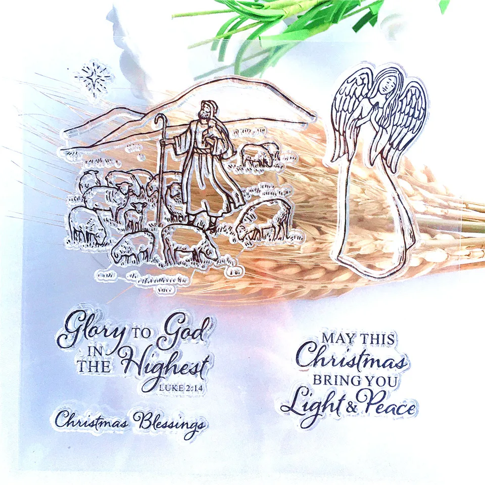 14*14 Christmas Blessing Clear Stamps Transparent Silicone Seal for DIY Scrapbooking Card Making Photo Album Decoration