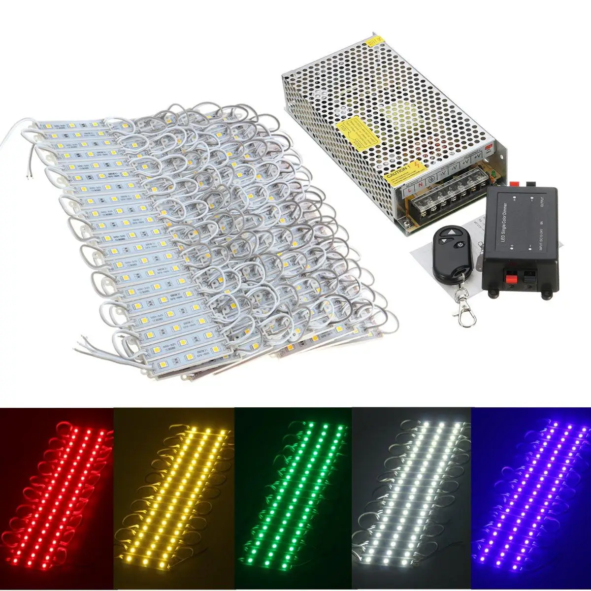 

200PCS 5 Colors SMD5050 LED Module Store Strip Light Front Window Lamp Advertisment Sign + Power Supply + Remote DC12V