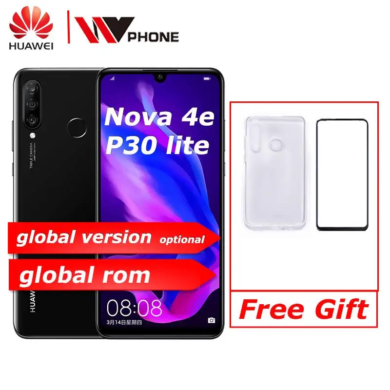 Huawei nova 4e huawei p30 lite мобильный телефон 6 15 дюймов 3 задняя камера Kirin710 Octa Core face ID Android 9 0